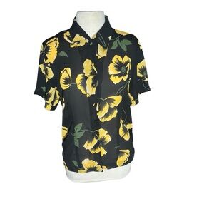 Vintage Chaus Women's Black and Yellow Floral Button Down Shirt